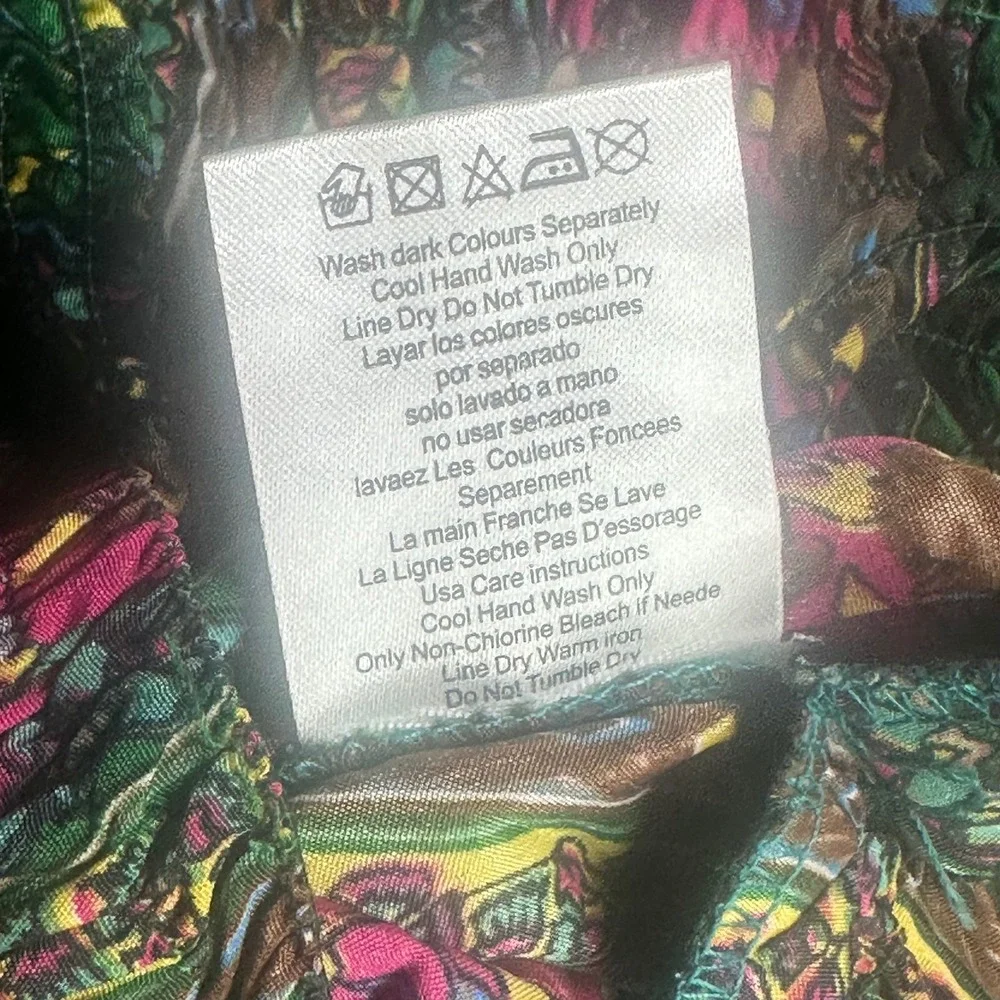 Karma Highway Women One Size Green Pink Paisley Viscose Smocked Waist Blouse Top